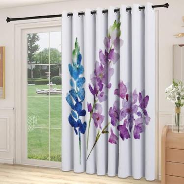 Imagem de Divisória floral divisória de parede, ramos de flores em aquarela em tons de primavera lavanda e buquê violeta, para sala de estar ou quarto, L 226 x C 236 cm roxo azul