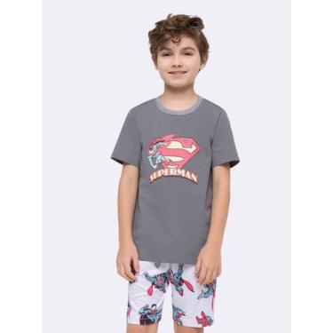 Imagem de Pijama Manga Curta Masculino Infantil Superman - Veggi, Grafite, 8, Me