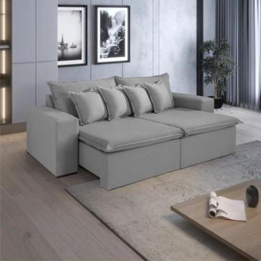 Imagem de Sofá 2,30 Retrátil Topázio Com Molas Bonnel 4 Lugares Tecido Linho Gus