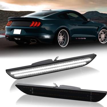 Imagem de DERMOKA Luzes de LED laterais traseiras brancas para para-choque lâmpada refletoras para Ford Mustang 2015-2023, lente fumada 2 peças