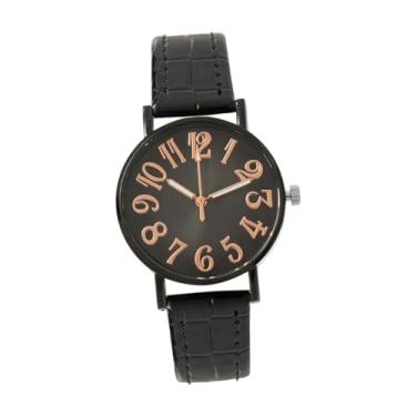 Imagem de predolo Relógio de pulso feminino com pulseira de couro PU, moderno, elegante, simples e casual, Preto