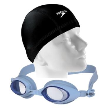 Imagem de Kit Natação Speedo Óculos Splashy Antiembaçante + Touca Xtrafit Tecido (azul + xtrafit preta)