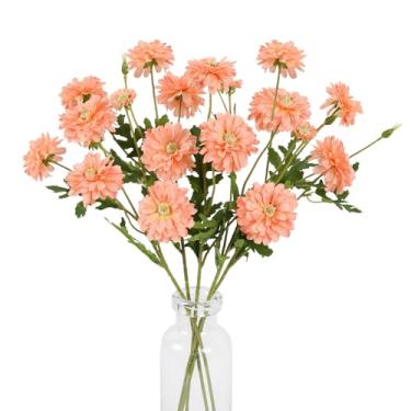 Imagem de INSUNSIX Flores artificiais Coral Zinnias, 5 peças, flores de seda com hastes de 53 cm, zinnias falsas para centros de mesa de casamento, flores falsas para decoração de casa, ambientes internos e