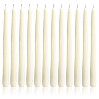 Imagem de OSHINE Pacote com 12 velas cônicas marfim, velas cônicas longas, sem gotejamento, sem cheiro, sem cheiro e emergência, castiçais altos de queima de 7 a 8 horas, ideais para casamentos, jantares