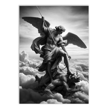 Imagem de Placa Decorativa Arcanjo Miguel Lúcifer Ilustração Céus Decoração Poster Quarto Sala