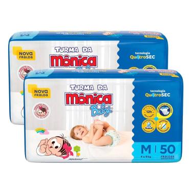 Imagem de Kit Fraldas Turma da Mônica Baby Mega Tamanho M 100 Unidades