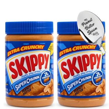 Imagem de Manteiga Pasta de Amendoim Americana Peanut Butter Original Importada SKIPPY - Lanche Saudável - Crocante 462g cada + Colher 2Un. Proteína Vegetal