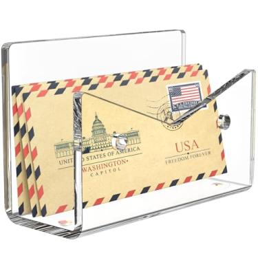 Imagem de Rulyyo Porta-envelope organizador de correio - suporte de correio de acrílico transparente organizador de mesa vertical pequeno arquivo de notas de documentos, organizador de cartas para casa, escola