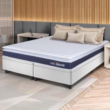 Imagem de Conjunto Box Baú Branco Durban Azul Espuma D28 King 193x203x64 - King House