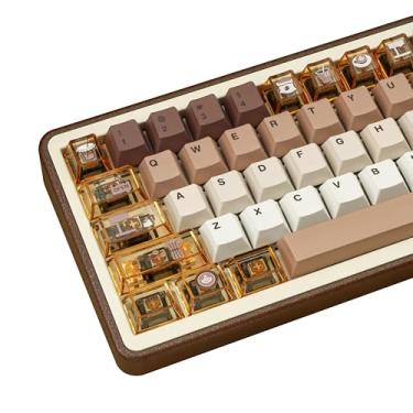 Imagem de COOMICKEY Teclas PC+PBT, teclas de café 60 65 75 100 por cento, teclas fofas coloridas, perfil cereja personalizado 171 teclas para 61/68/84/87/98/100 Cherry Gateron MX mecânico