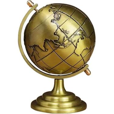 Imagem de Globo Decorativo de Metal Dourado, Mapa Mundi Moderno, Globo Geográfico Metalizado para Mesa, Escritório e Sala