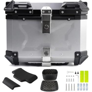 Imagem de Tronco De Motocicleta Universal Aluminum Top Case Motorbike Tour Tail Box Scooter Topcase Storage Carrier Case Para Capacete Bagagem 80l, Silver, 65L