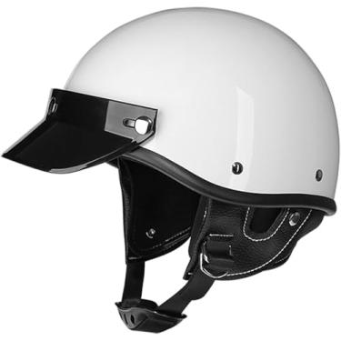 Imagem de Capacete De Motocicleta Meio Capacete Estilo Alemão Vintage Capacete De Rosto Aberto Com Viseira De Sol Dot Ece Aprovado Helicóptero Scooter Acidente Capacetes De Ciclomotor Retrô, D, M=57~58cm