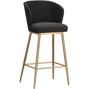 Imagem de Bancos De Altura De Balcão Cadeiras De Bar Bancos De Bar Ergonômicos De Veludo Encosto Curvo Banquetas Altas Café Da Manhã Cozinha Ilha Cadeira, Almofadas De Assent, Black, 29.5''(75cm)