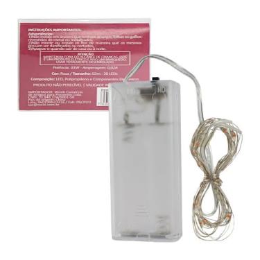 Imagem de Fio de Fada LED Decorativo, 2 Metros, 20 LEDs Rosa, Alimentação por Pilhas AA