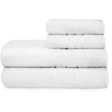 Imagem de Jogo 4 Peças Toalhas Branca Hotel Macia Felpuda - Prata - Costura Dupla Reforçada (Branco Off White)