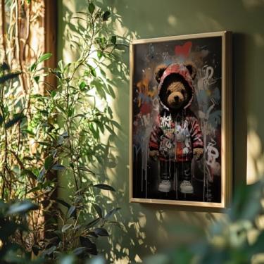 Imagem de Quadro Decorativo Urso Grafite Com Moldura Teddy Bear Moderno Arte Urbana Colorida Infantil Criativa Estilosa Parede Quarto