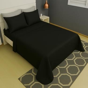 Imagem de Lençol Casal Sem Elástico Superior Malha Liso 100% Algodão (Preto)