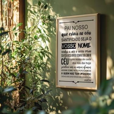 Imagem de Quadro Decorativo Pai Nosso Com Moldura Oração Cristã Bíblia Fé Versículo Religioso Arte Tipográfica Parede Moderna Devocional