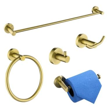 Imagem de Acessórios para banheiro em ouro escovado, toalheiro, escova de vaso sanitário, suporte para rolo de papel, barra de toalha, gancho para sabonete, ferragens para banheiro, prateleira de parede (c