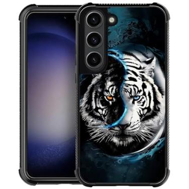 Imagem de Punmada Compatível com Samsung Galaxy S23 Mobile Case Creative Acrylic Back Panel Silicone Protection Grip Especialmente projetada para Samsung Galaxy S23 Preto Branco Yin Yang Tiger Face