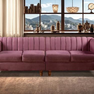 Imagem de Sofá 4 Lugares Decoração Retrô Clássico Realeza Chesterfield Roxo