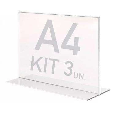 Imagem de Display Expositor T A4 21x30cm Horizontal Acrílico Ps 3 Pçs