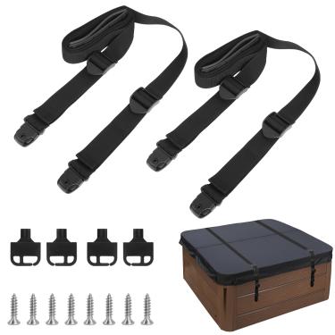 Imagem de Tiras de cobertura de banheira de hidromassagem de 12,5 pés de comprimento ajustável 330 ~ 381 cm com tiras ajustáveis de almofada antiderrapante e chaves, 2 peças de capa de spa para banheira de