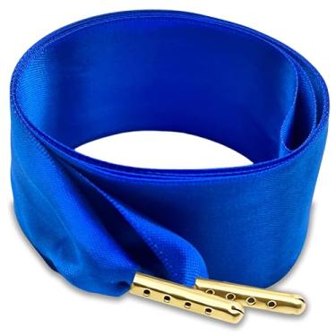 Imagem de RSAJHTRY Cadarços femininos de cetim de seda, planos de 38 mm de largura (2 pares), 14 Azul, 70.9 inch (180CM)