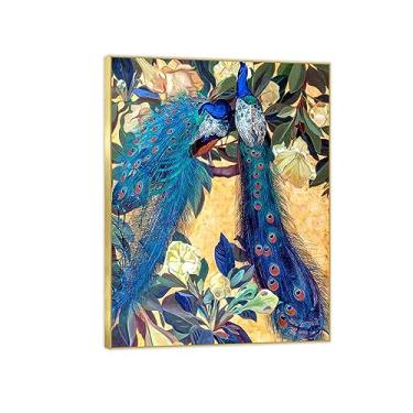 Imagem de Arte de parede de pinturas famosas - pavões azuis - impressão de imagem de animal em tela - pintura de arte para decoração de parede de sala de estar - pôster de reproduções 60 x 80 cm 24 x 31