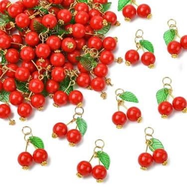 Imagem de UR URLIFEHALL 50 berloques de cereja vermelha feitos à mão com contas de frutas 3D para pulseira faça você mesmo, colar, brincos, joias, artesanato, 50 peças