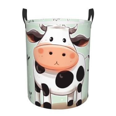 Imagem de Cesto de lavanderia fofo de vaca com bolinhas, dobrável, impermeável, cesto de armazenamento de roupas com alças, pano Oxford, organizador de brinquedos, cesta para banheiro, lavanderia, quarto, médio