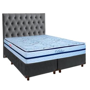 Imagem de Conjunto Cama Box Cinza Queen + Colchão Molas Ensacadas Blue Paropas +