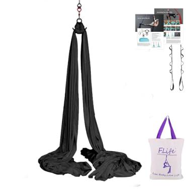 Imagem de F.Life – Equipamento de seda aérea de 11 jardas – Kit de ferragens de seda aérea com elasticidade média para dança acrobática, Air Yoga, rede de yoga aérea de 10 metros de comprimento, Preto