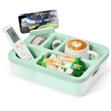 Imagem de Weeme Bandeja de suporte de copo de sofá com suporte giratório para telefone e design antiderramamento, suporte de sofá de silicone para bebidas, controle remoto, lanches (verde, 30 cm x 23 cm)