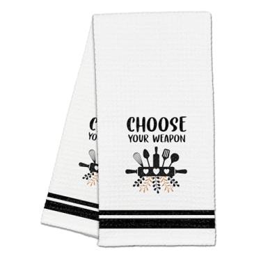 Imagem de Toalha de cozinha com citação engraçada de 40,6 cm x 61 cm - Escolha sua arma - Prato de mão de cozinha moderna toalha de tecelagem de waffle de chá - decoração de casa e suprimentos de presente - A03
