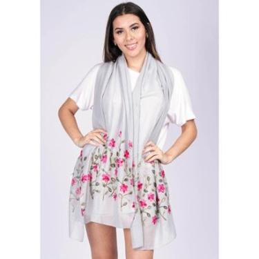 Imagem de Echarpe Lenço Feminino Flor de Cerejeira Azul Maya - Único - Veste 38 ao 48-Feminino