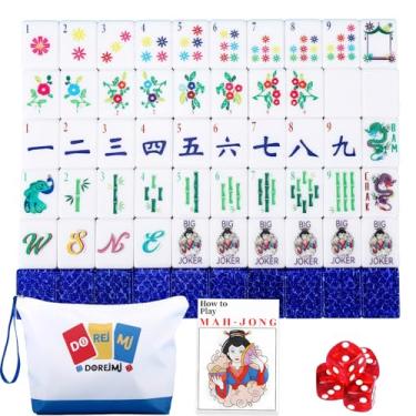 Imagem de Doreimi Upgrade Original American Mahjong Tile Set with 160 Acrylic Blue Back Tiles, American Style Mahjong Game with Portable Bag and 4 Dices, Classic Board Games for Family Night