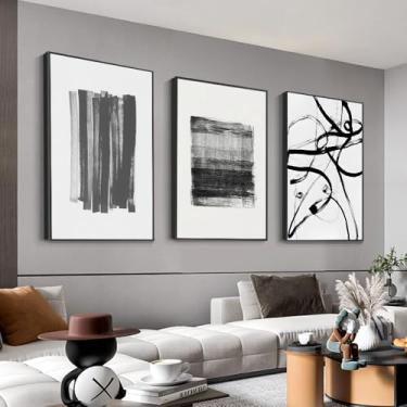 Imagem de Arte de parede abstrata moderna impressões em tela preto e branco casa de fazenda emoldurada 3 painéis arte de parede para sala de estar quarto banheiro hotel cozinha bar escritório entradas decoração