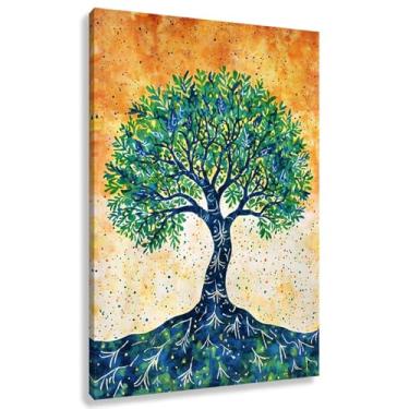 Imagem de Árvore da Vida Arte de Parede Impressão em Tela Natureza Decoração Fotos Pintura Sala de Estar Quarto Laranja Amarelo 60x90cmx1