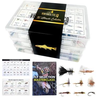 Imagem de Ventures Fly Co. | Conjunto de 200 moscas premium amarradas à mão | Três caixas de moscas incluídas | Seco, molhado, ninfas, serpentinas, insetos de lã, terrestre | Conjunto de trutas, iscas de baixo, kit
