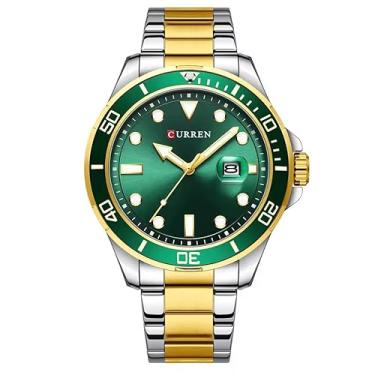 Imagem de Relógio de Pulso Masculino Com Pulseira em Aço Inoxidável Movimento De Quartzo Impermeável Moda Luxo Negócios Casual Esportes Caixa Rotativa Mostrador De Data e Luminoso (Verde Dourado)