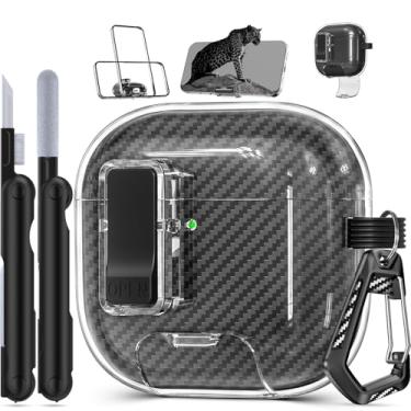 Imagem de joremx Capa para AirPods 4ª capa com suporte de telefone, (com clipe de bloqueio), capa de proteção de design de fibra de carbono transparente para AirPods 4 com carregamento de cancelamento de ruído