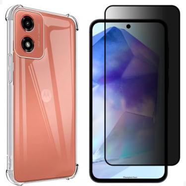 Imagem de [GL CASES] Kit Capinha Case Capa Silicone Transparente Anti Impacto + Película Privacidade Anti Espião De Vidro 3D Para Motorola Moto G05