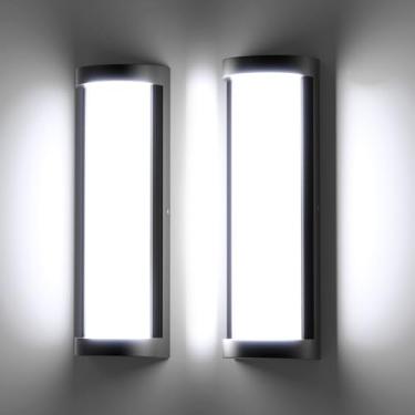 Imagem de Sytmhoe Pacote Com 2 Luminárias De Parede Led Modernas Para Áreas Externas Com Regulagem De Intensidade De 10% A 100% Para Varanda E Pátio, Luminárias De Parede De Alumínio Preto De 16 Pol. 6000K E