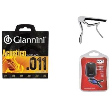 Imagem de Kit Encordoamento 0.11 Giannini + Capotraste + Afinador
