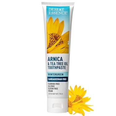 Imagem de Desert Essence Pasta De Dente Com Arnica E Óleo Melaleuca, Sem Flúor, Carragenina, Hortelã-Pimenta, Vegana, Ogm, Glúten, Remove Suavemente A Placa Bacteriana Refresca O Hálito, 6,5 Oz
