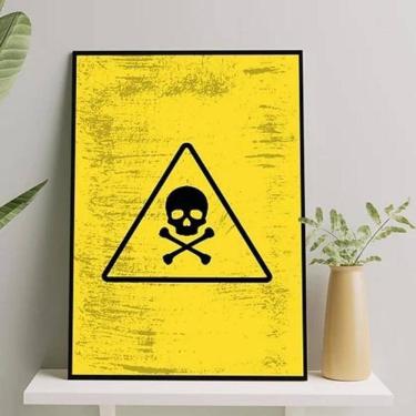 Imagem de Quadro Placa Perigo Caveirinha 45X34Cm Preta