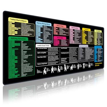 Imagem de Linoows Tapete de mouse Excel com teclas de atalho, extra grande, 81,5 x 28 cm, mouse pad para jogos, planilha de PC, tapete de mesa antiderrapante à prova d'água com borda costurada