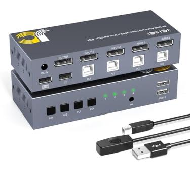 Imagem de JCHICI KVM Switch Displayport 8K @60Hz, interruptor DP KVM de 4 vias para compartilhamento de 2 computadores, 1 monitor HD e mouse com teclado USB, com 2 cabos DP e 2 cabos USB